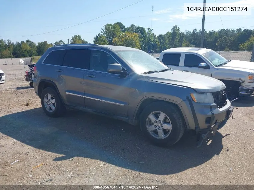 2012 Jeep Grand Cherokee Laredo VIN: 1C4RJEAG0CC151274 Lot: 40567041