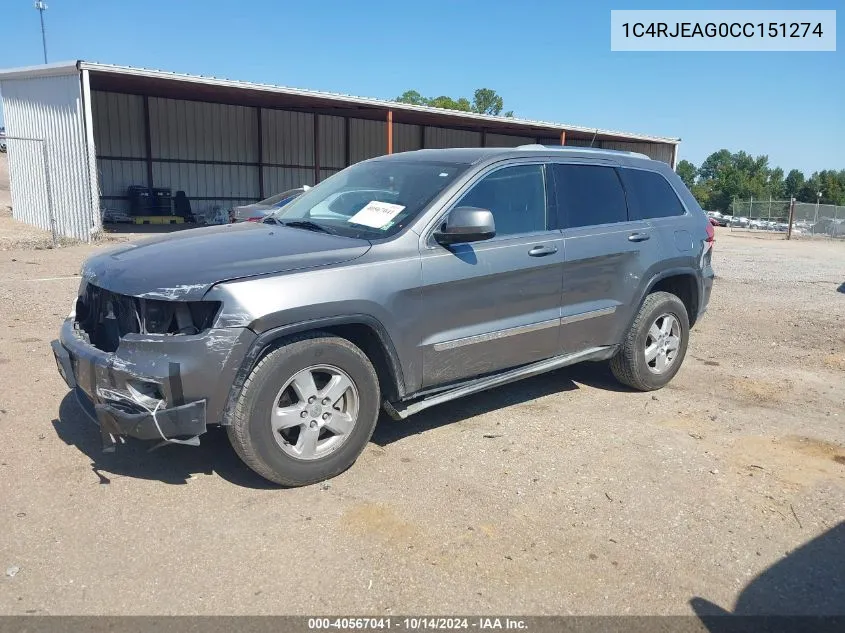 2012 Jeep Grand Cherokee Laredo VIN: 1C4RJEAG0CC151274 Lot: 40567041