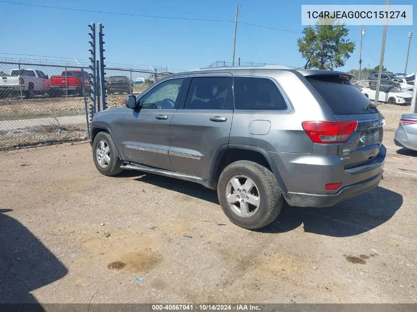 2012 Jeep Grand Cherokee Laredo VIN: 1C4RJEAG0CC151274 Lot: 40567041