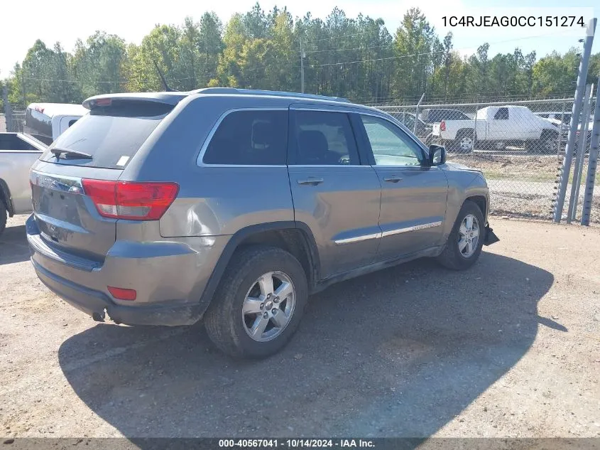 2012 Jeep Grand Cherokee Laredo VIN: 1C4RJEAG0CC151274 Lot: 40567041