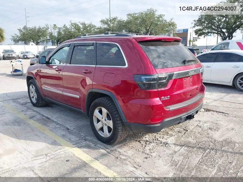 2012 Jeep Grand Cherokee Laredo VIN: 1C4RJFAG4CC294007 Lot: 40600058