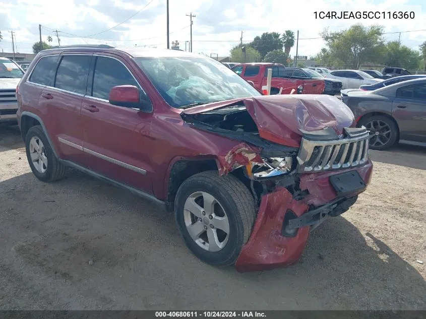 2012 Jeep Grand Cherokee Laredo VIN: 1C4RJEAG5CC116360 Lot: 40680611