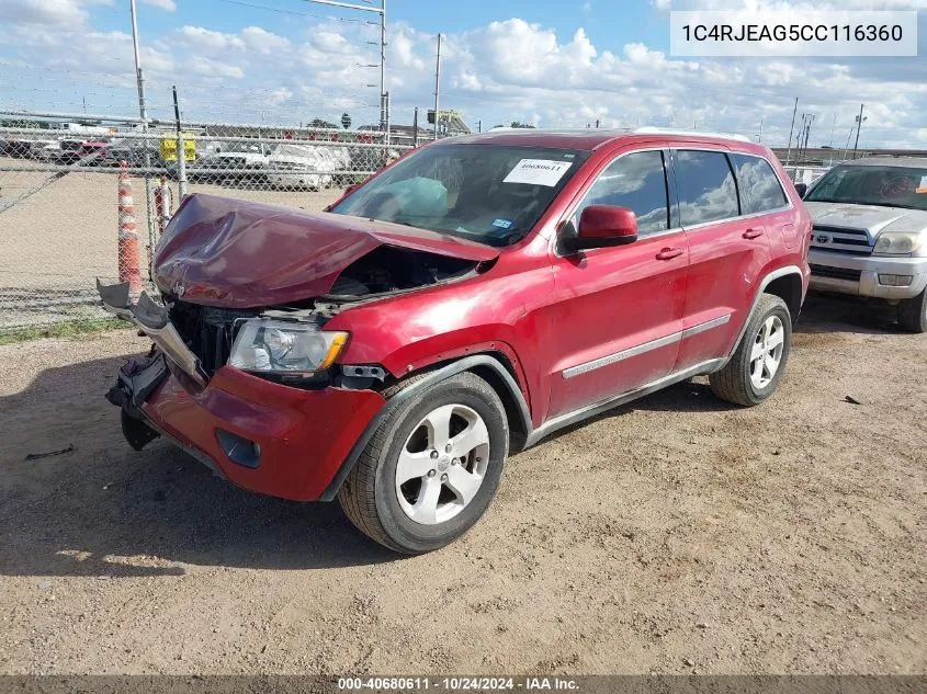 2012 Jeep Grand Cherokee Laredo VIN: 1C4RJEAG5CC116360 Lot: 40680611