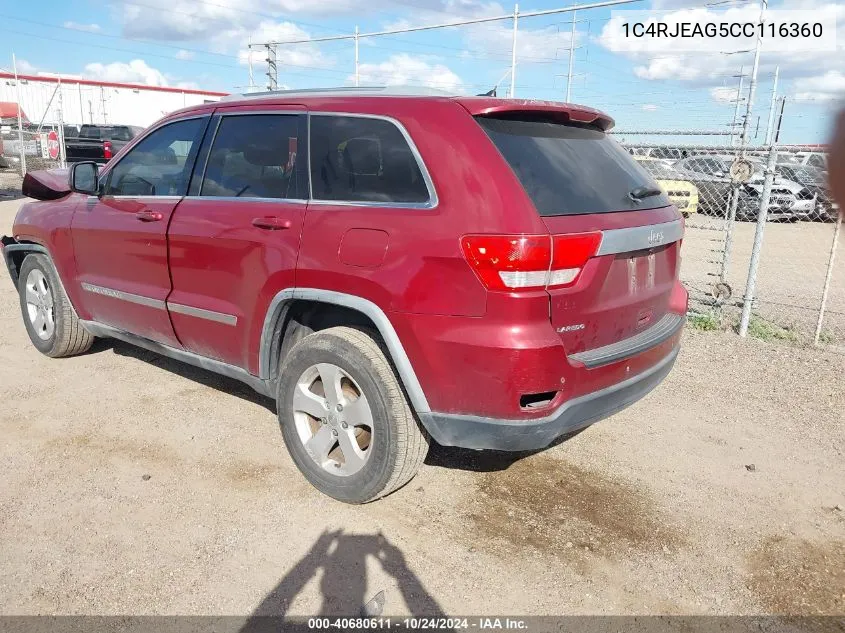 2012 Jeep Grand Cherokee Laredo VIN: 1C4RJEAG5CC116360 Lot: 40680611