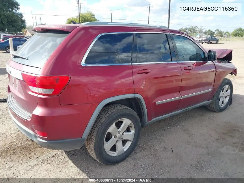 2012 Jeep Grand Cherokee Laredo VIN: 1C4RJEAG5CC116360 Lot: 40680611