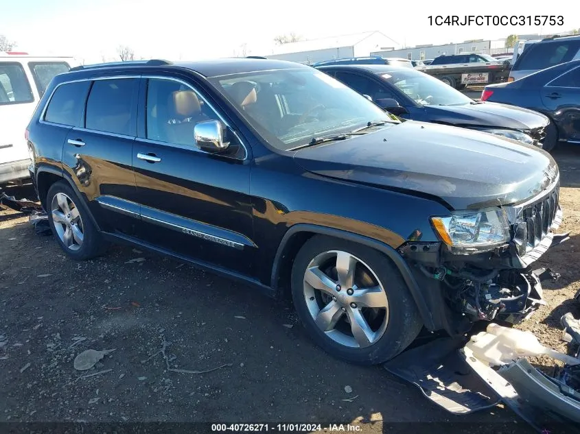 2012 Jeep Grand Cherokee Overland VIN: 1C4RJFCT0CC315753 Lot: 40726271