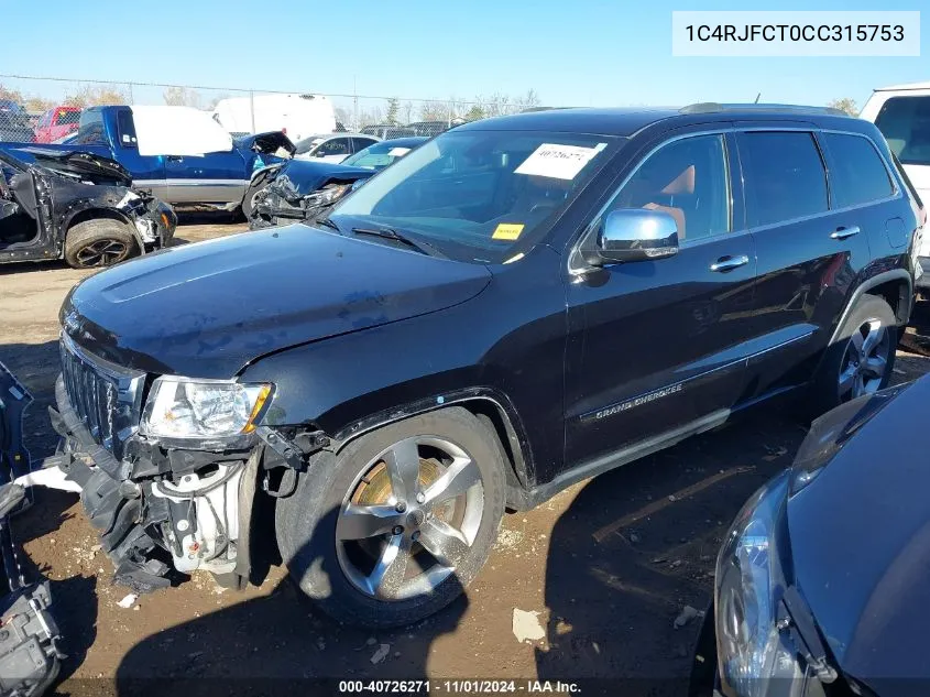 2012 Jeep Grand Cherokee Overland VIN: 1C4RJFCT0CC315753 Lot: 40726271