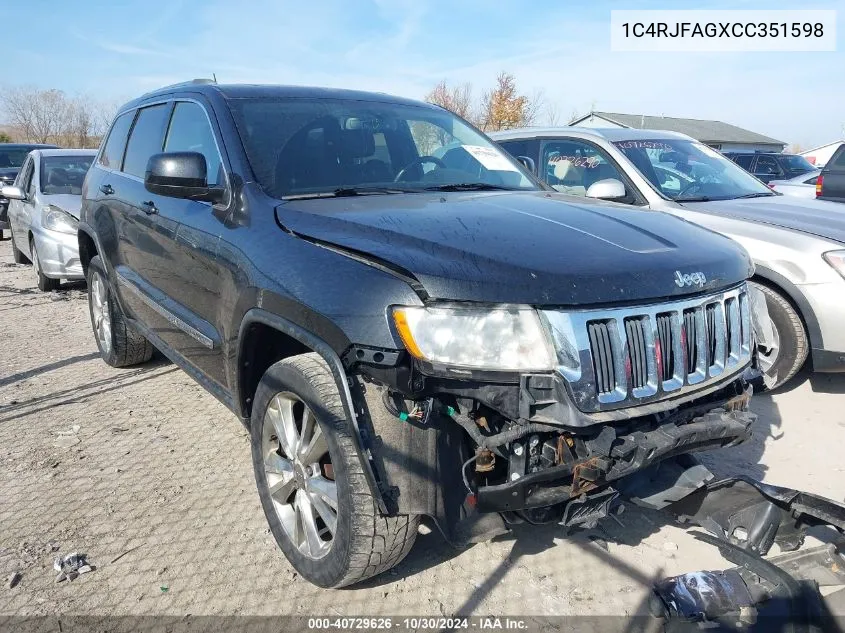 2012 Jeep Grand Cherokee Laredo VIN: 1C4RJFAGXCC351598 Lot: 40729626