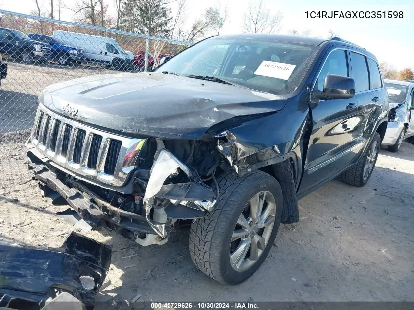 1C4RJFAGXCC351598 2012 Jeep Grand Cherokee Laredo