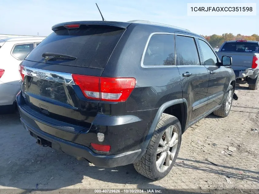 2012 Jeep Grand Cherokee Laredo VIN: 1C4RJFAGXCC351598 Lot: 40729626