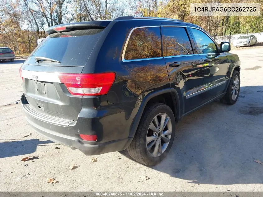 2012 Jeep Grand Cherokee Laredo VIN: 1C4RJFAG6CC262725 Lot: 40740875