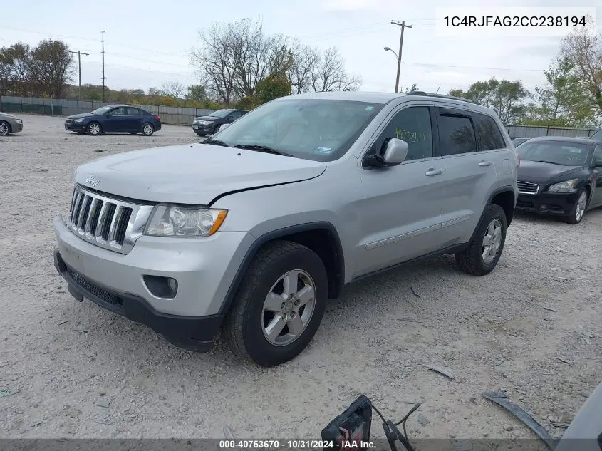 2012 Jeep Grand Cherokee Laredo VIN: 1C4RJFAG2CC238194 Lot: 40753670