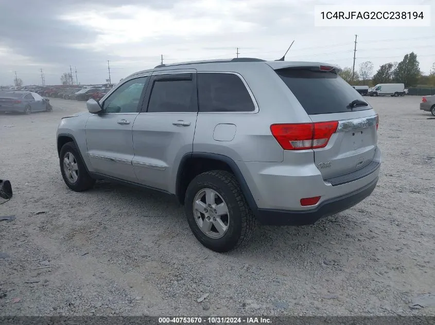 2012 Jeep Grand Cherokee Laredo VIN: 1C4RJFAG2CC238194 Lot: 40753670