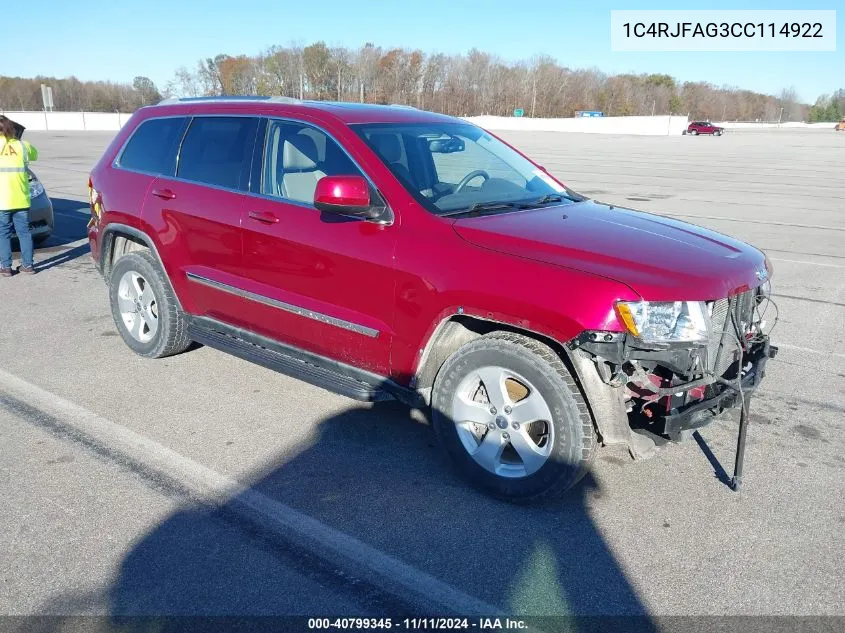 2012 Jeep Grand Cherokee Laredo VIN: 1C4RJFAG3CC114922 Lot: 40799345