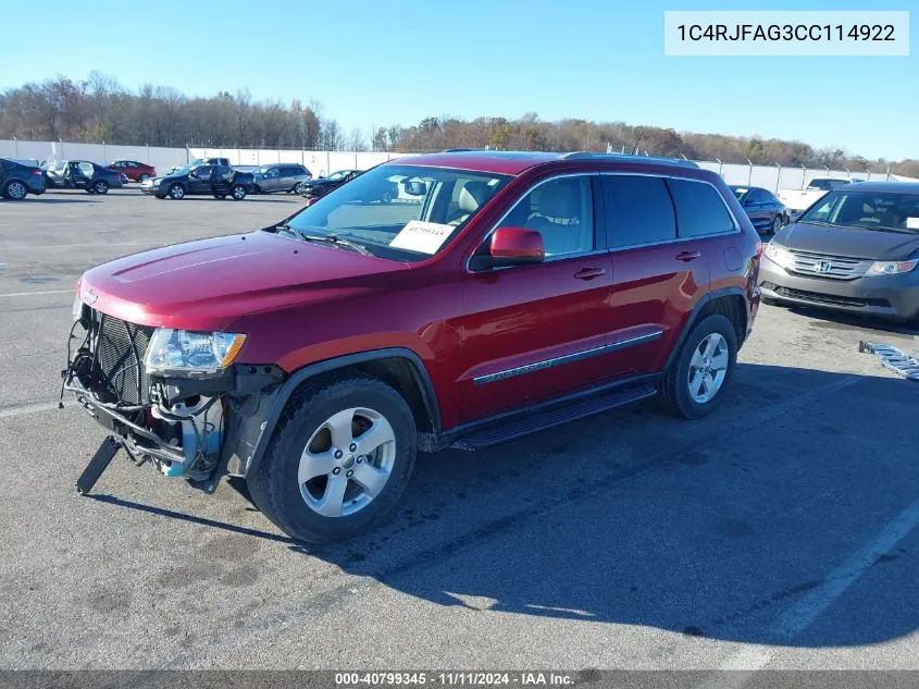 2012 Jeep Grand Cherokee Laredo VIN: 1C4RJFAG3CC114922 Lot: 40799345