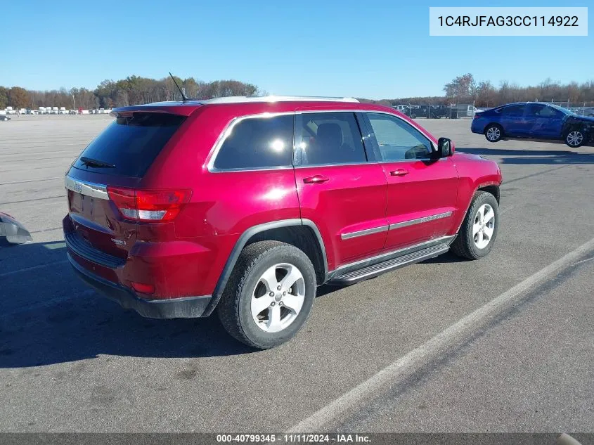 2012 Jeep Grand Cherokee Laredo VIN: 1C4RJFAG3CC114922 Lot: 40799345