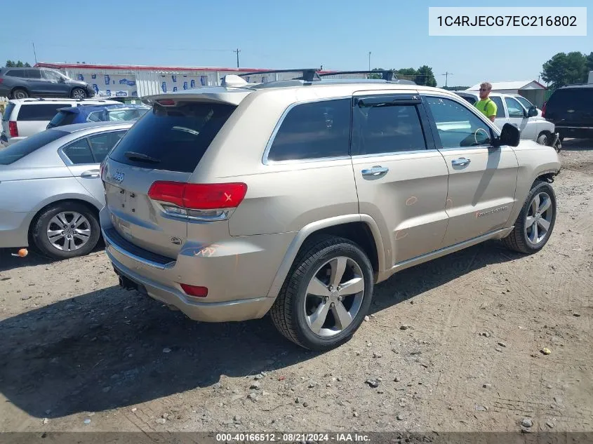 2014 Jeep Grand Cherokee Overland VIN: 1C4RJECG7EC216802 Lot: 40166512