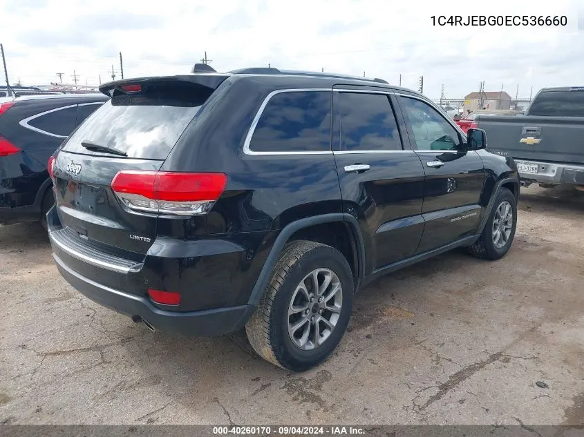 2014 Jeep Grand Cherokee Limited VIN: 1C4RJEBG0EC536660 Lot: 40260170