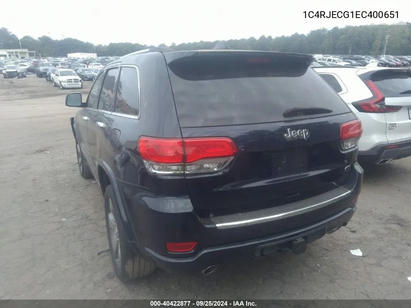 2014 Jeep Grand Cherokee Overland VIN: 1C4RJECG1EC400651 Lot: 40422877