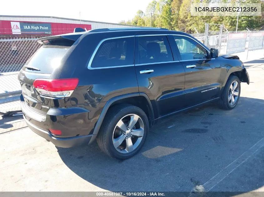 2014 Jeep Grand Cherokee Limited VIN: 1C4RJEBGXEC212356 Lot: 40587087