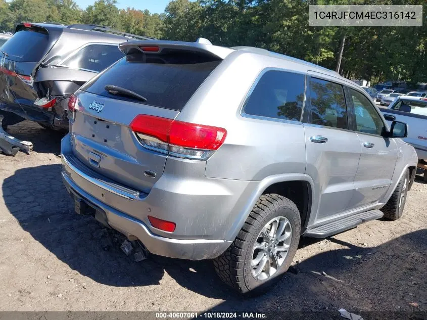 2014 Jeep Grand Cherokee Overland VIN: 1C4RJFCM4EC316142 Lot: 40607061