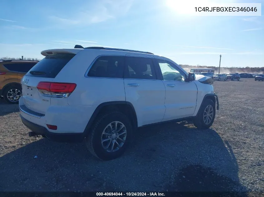 2014 Jeep Grand Cherokee Limited VIN: 1C4RJFBGXEC346046 Lot: 40694044