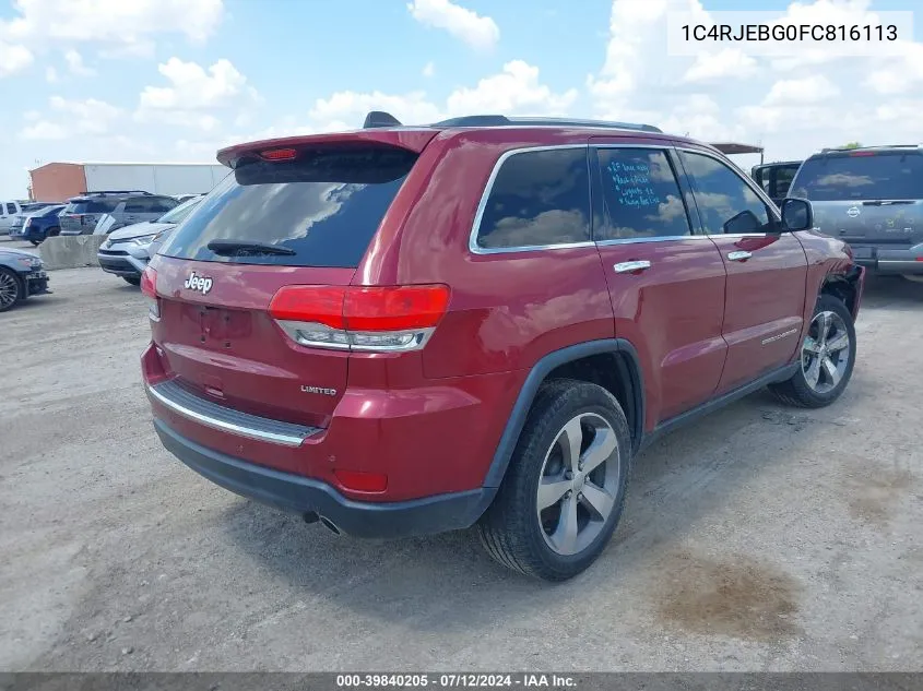 2015 Jeep Grand Cherokee Limited VIN: 1C4RJEBG0FC816113 Lot: 39840205