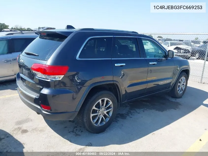 2015 Jeep Grand Cherokee Limited VIN: 1C4RJEBG3FC669253 Lot: 40180483