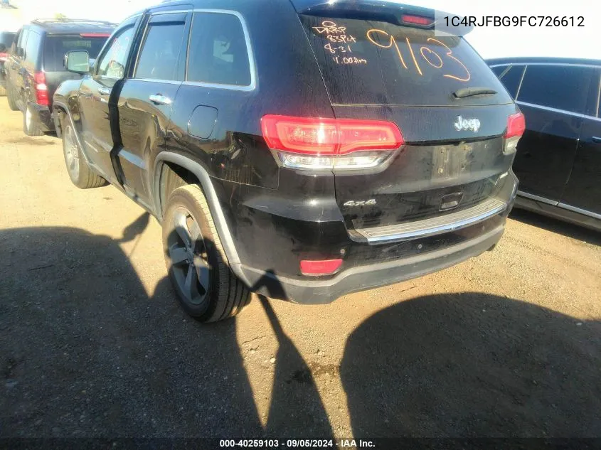 2015 Jeep Grand Cherokee Limited VIN: 1C4RJFBG9FC726612 Lot: 40259103