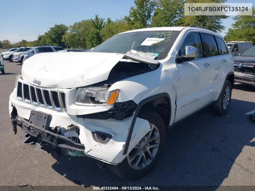 2015 Jeep Grand Cherokee Limited VIN: 1C4RJFBGXFC135124 Lot: 40332494