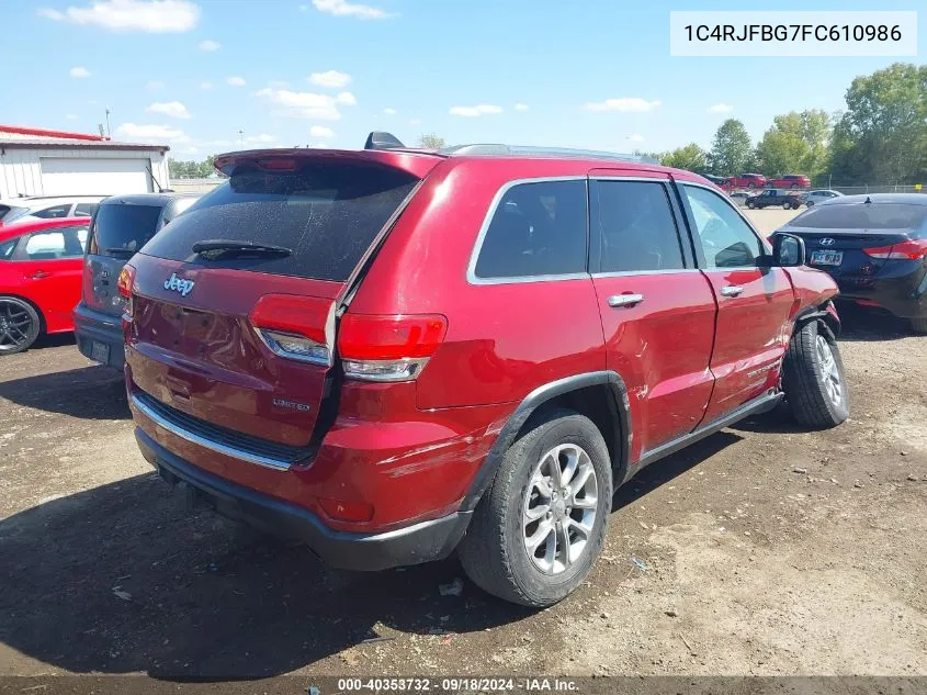 2015 Jeep Grand Cherokee Limited VIN: 1C4RJFBG7FC610986 Lot: 40353732