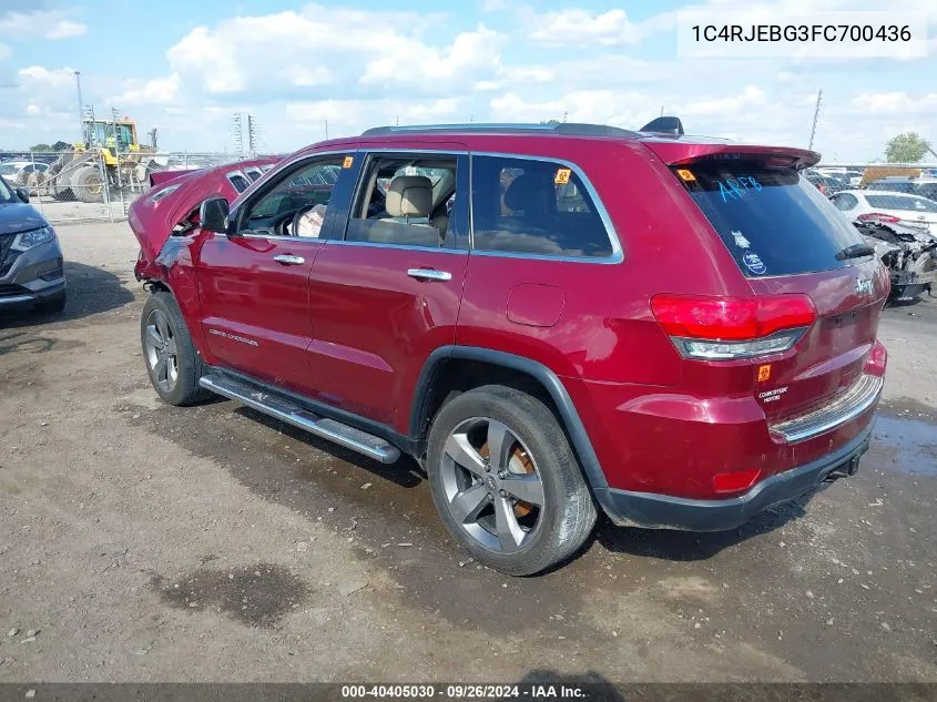 2015 Jeep Grand Cherokee Limited VIN: 1C4RJEBG3FC700436 Lot: 40405030