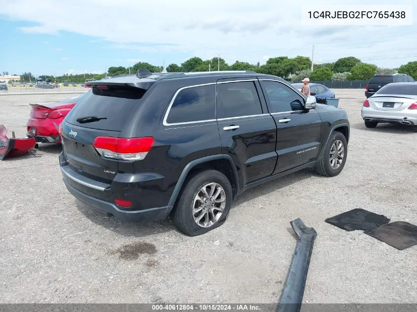 2015 Jeep Grand Cherokee Limited VIN: 1C4RJEBG2FC765438 Lot: 40612804