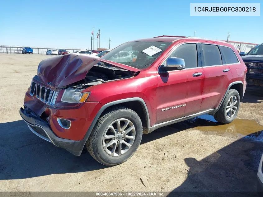 2015 Jeep Grand Cherokee Limited VIN: 1C4RJEBG0FC800218 Lot: 40647936