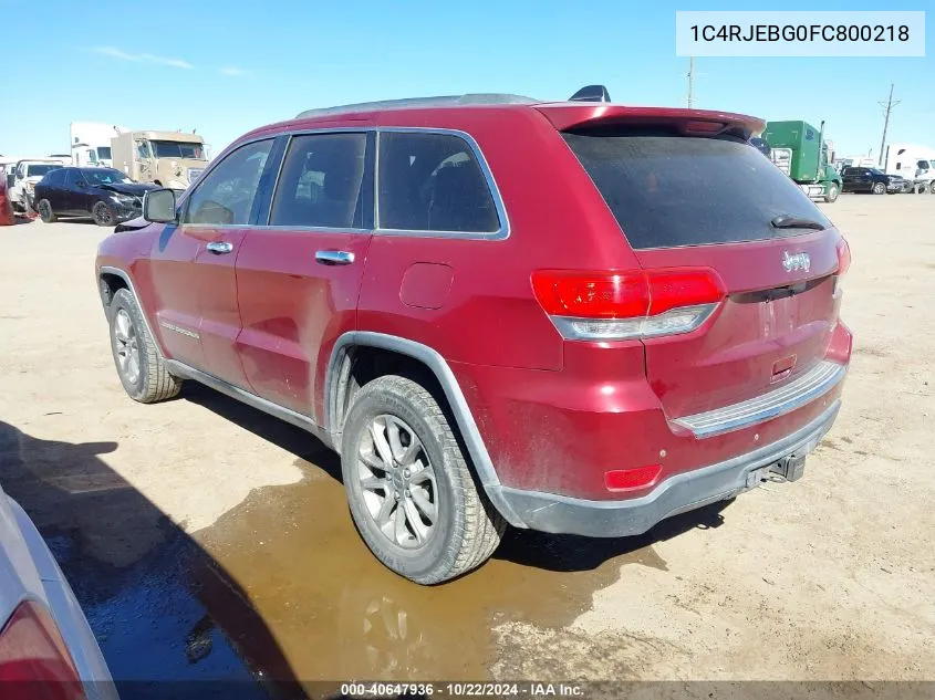 2015 Jeep Grand Cherokee Limited VIN: 1C4RJEBG0FC800218 Lot: 40647936