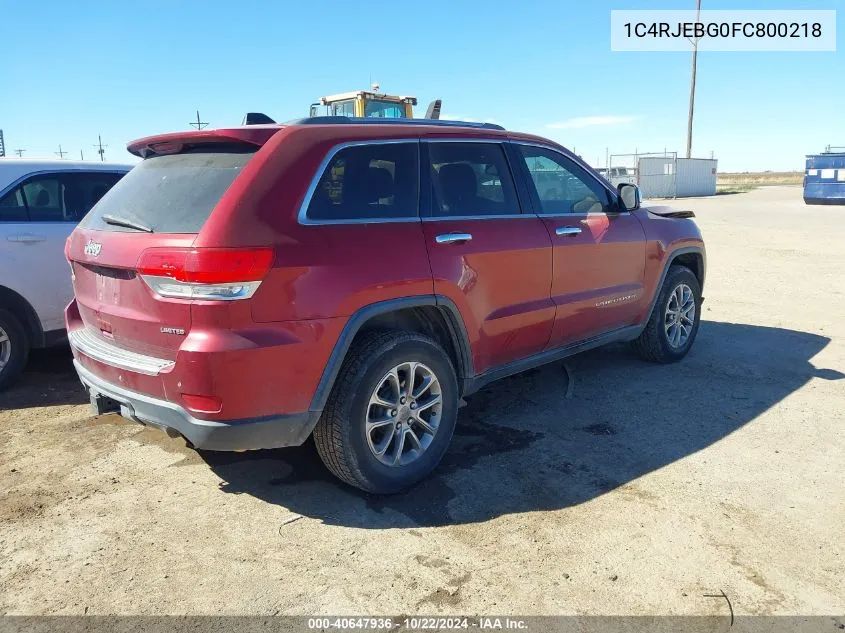 2015 Jeep Grand Cherokee Limited VIN: 1C4RJEBG0FC800218 Lot: 40647936