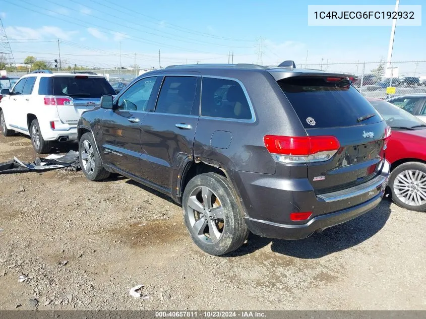 2015 Jeep Grand Cherokee Overland VIN: 1C4RJECG6FC192932 Lot: 40657811