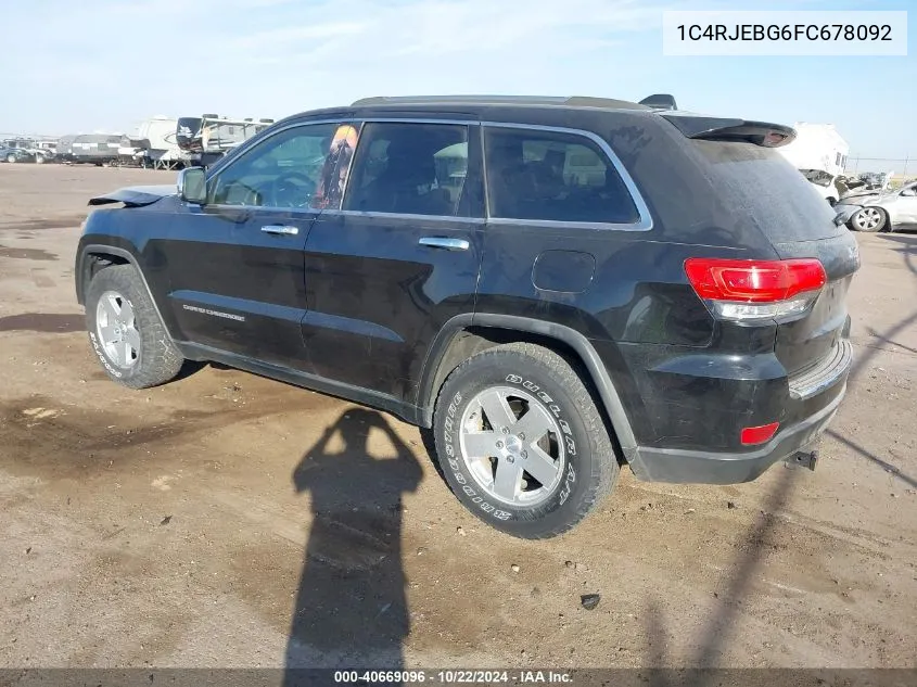 2015 Jeep Grand Cherokee Limited VIN: 1C4RJEBG6FC678092 Lot: 40669096