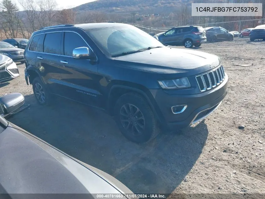 2015 Jeep Grand Cherokee Limited VIN: 1C4RJFBG7FC753792 Lot: 40781663