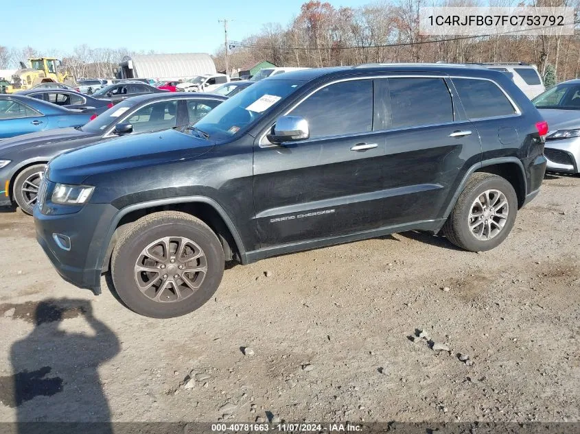 2015 Jeep Grand Cherokee Limited VIN: 1C4RJFBG7FC753792 Lot: 40781663