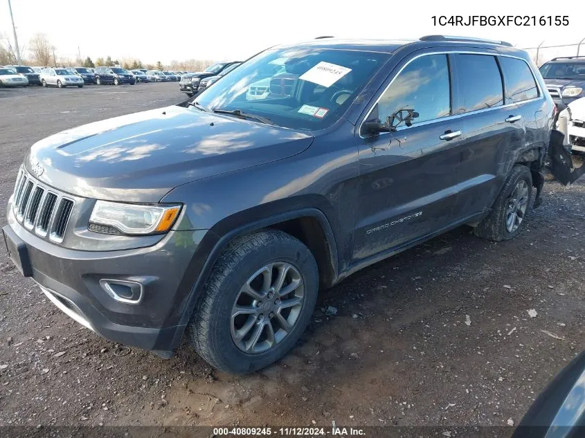 2015 Jeep Grand Cherokee Limited VIN: 1C4RJFBGXFC216155 Lot: 40809245