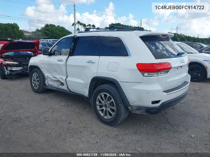 2015 Jeep Grand Cherokee Limited VIN: 1C4RJEBG0FC914722 Lot: 40821729