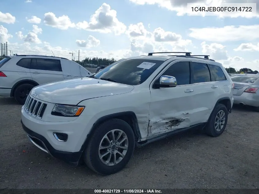 2015 Jeep Grand Cherokee Limited VIN: 1C4RJEBG0FC914722 Lot: 40821729