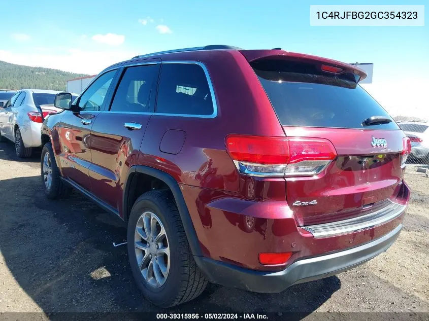 2016 Jeep Grand Cherokee Limited VIN: 1C4RJFBG2GC354323 Lot: 39315956