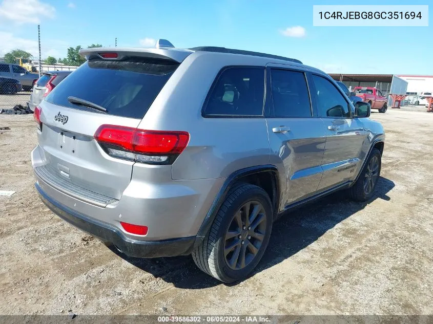 2016 Jeep Grand Cherokee Limited 75Th Anniversary VIN: 1C4RJEBG8GC351694 Lot: 39586302