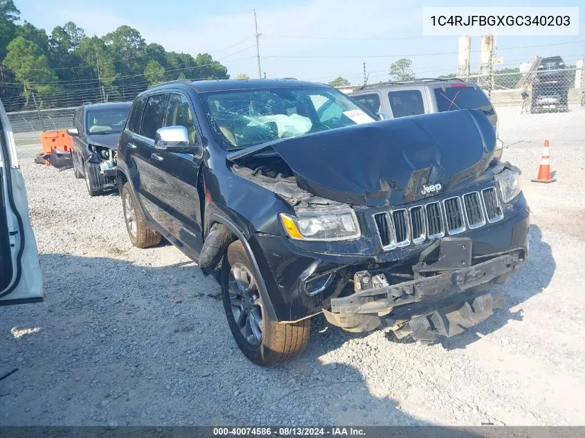 2016 Jeep Grand Cherokee Limited VIN: 1C4RJFBGXGC340203 Lot: 40074586