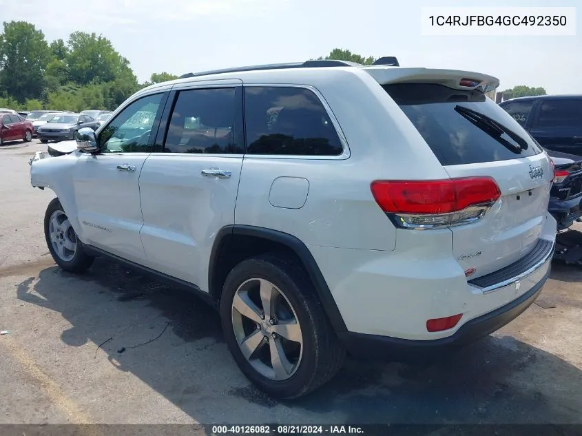 2016 Jeep Grand Cherokee Limited VIN: 1C4RJFBG4GC492350 Lot: 40126082