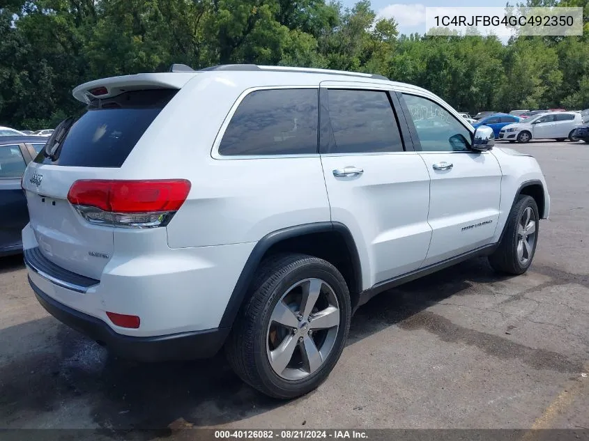 2016 Jeep Grand Cherokee Limited VIN: 1C4RJFBG4GC492350 Lot: 40126082