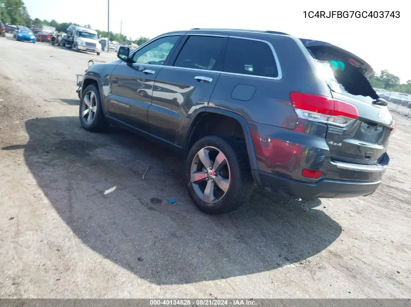 2016 Jeep Grand Cherokee Limited VIN: 1C4RJFBG7GC403743 Lot: 40134628