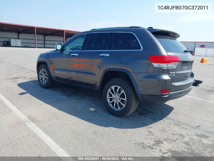 2016 Jeep Grand Cherokee Limited VIN: 1C4RJFBG7GC372011 Lot: 40239431